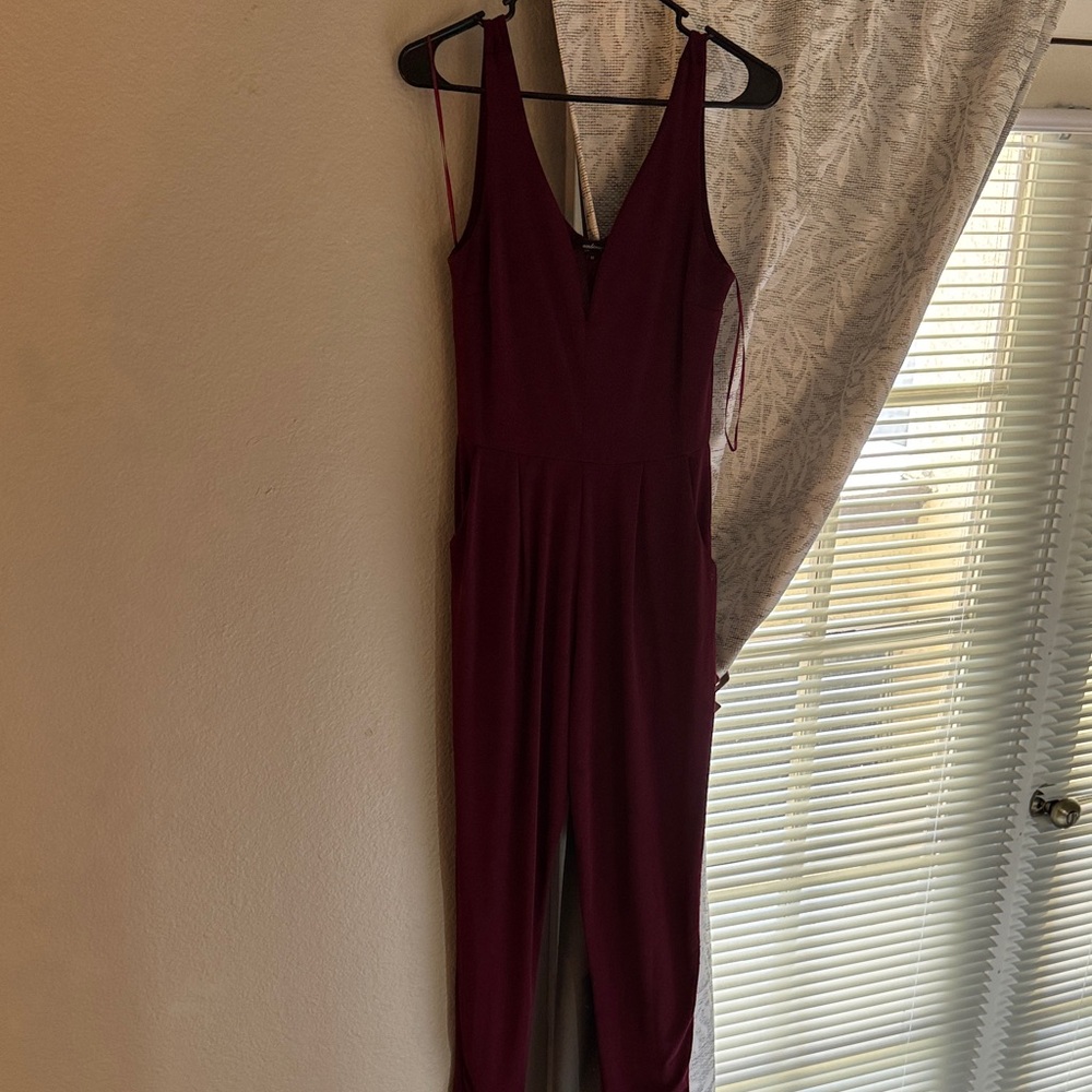 Ambiance Burgundy V-Neck Sleeveless Jumpsuit